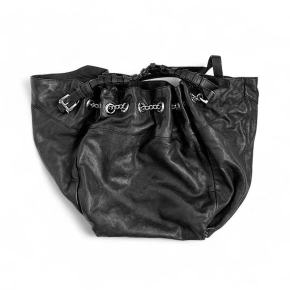 Pour La Victoire Black Leather Hobo Drawstring Oversized Bag - Picture 6 of 6